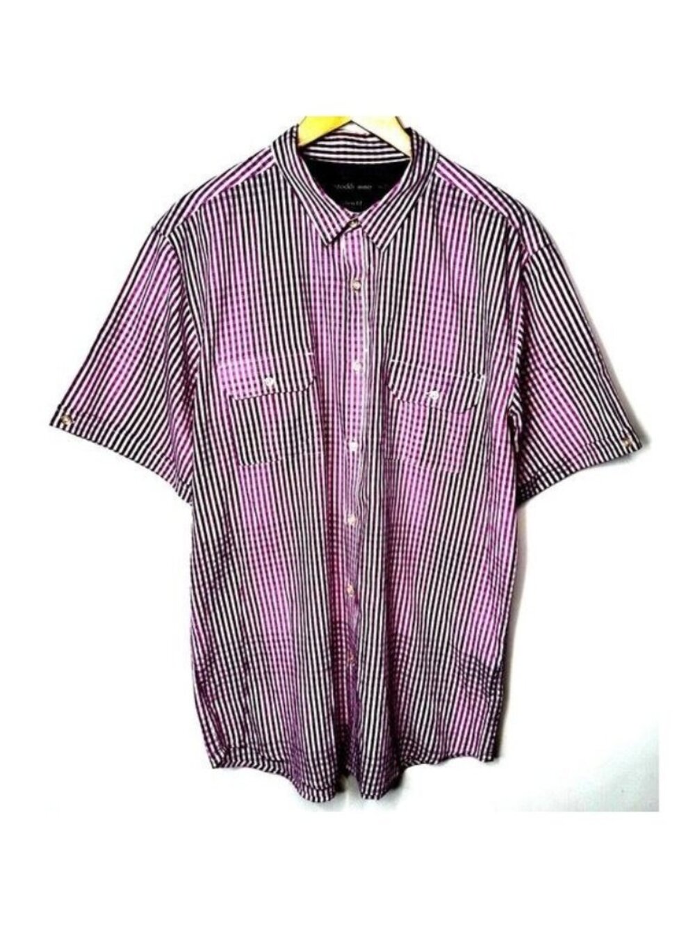 Stockhomme Shirt Mens XXL Purple Striped Slim Fit Short Sleeve Button Up Casual